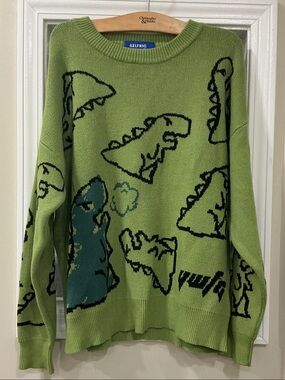 Aelfric Eden Lime Green Cartoon Crocodile Crewneck Sweater